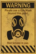 A warning sign advising employees to equip their mask while red smoke is in use.