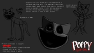 First concept art for CatNap, originally named "Kuddle Kitty". Note the censored dot point and the human face seen in the mouth.