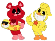 Unused artwork of KickinChicken and Bobby BearHug.