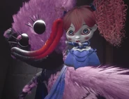 Poppy on Kissy Missy's shoulder warning The Player to remain silent in order to avoid the presence of The Prototype.