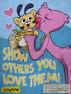 Cat-Bee along with Kissy Missy in a poster about spreading affection. It has a small note warning that any gestures of affection are not allowed within the factory.