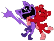 A unused artwork of CatNap Being squeezed by Bobby BearHug.