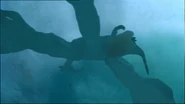 A float of Deinosuchus feasting on a Parasaurolophus carcass.