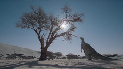 Secernosaurus feeding on the branches of a dead tree