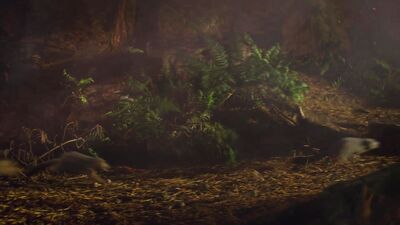 Cimolodons fleeing from a forest fire