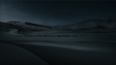 A herd of Secernosaurus traveling through the desert during the coolness of the night, with the stars in the sky serving as their navigational guides
