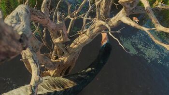 Deinocheirus approaches a tree to scratch himself