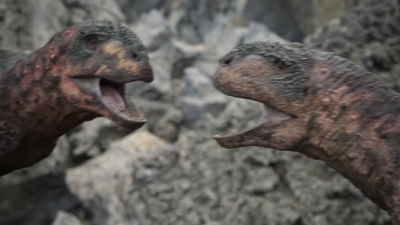 Two Rajasaurus being hostile to one another