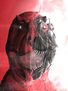 A Tyrannosaurus being struck by an airblast caused by the Chixulub impact. It will turn to ash in milliseconds. Credit: Christain M. on Twitter.