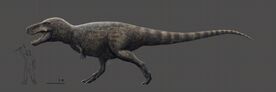 The common consensus for Tyrannosaurus integument: scaly covering with extremely sparse, nearly invisible feathers. Based on FMNH PR 81. Credit: Eloy Manzanero on Twitter.