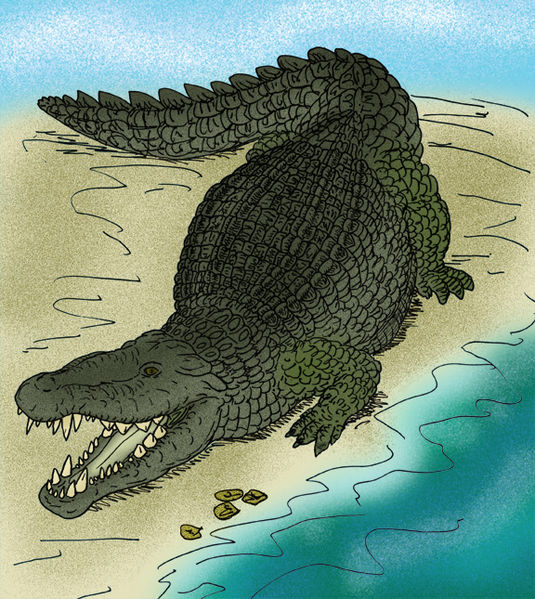 Deinosuchus prehistoric crocodilian, illustration - Stock Image - C049/0078  - Science Photo Library