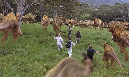 Herds of Corythosaurus Stampeding with Herds of Parasaurolophus