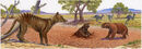 Un Thylacynus observa a dos Diprotodon y a tres Procoptodon