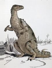 Restoration of the Iguanodon by Alice B. Woodward ,1896.