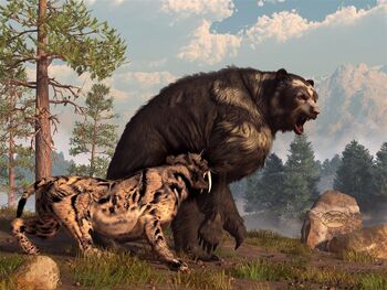 Short faced bear and saber toothed cat by deskridge-d53p70q