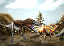 Tarbosaurus and Saurolophus by durbed