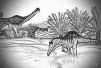 Phuwiangosaurus и сиамозавр в естественной среде обитания