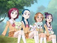 Saki, Mai, Michiru, Kaoru and the mascots.