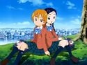 Honoka with Nagisa in their school uniforms.