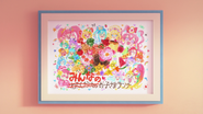Dibujo del almuerzo infantil de la comensal con las Pretty Cure y el título tachando el "Mi" por "Nuestra"
