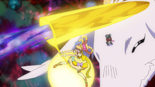 Cure Miracle uses a Topaz net to catch Pure Shadow Matter