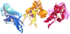 Cures Mermaid, Twinkle and Scarlet's poses from the poster