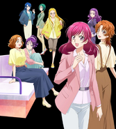 Encabezado de la página oficial revelando los diseños de adultas de Urara Kasugano, Komachi Akimoto, Karen Minazuki y Kurumi Mimino