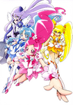 Illustration of the Cures from the Kamikita Futago All Pretty Cure Illustration Artbook