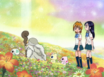 Elder escorts Nagisa and Honoka to Queen