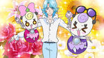 Official art of Blue with Ribbon and Glasan holding the Miracle Lights