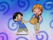 Ryouta golpeando la barriga de Nagisa