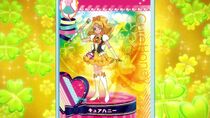 Two PreCards overlap to create Cure Honey's outfit