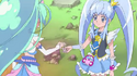 Cure Mermaid being given a Dress Up Key by Cure Princess