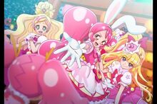 Cure Flora, Cure Whip and Cure Miracle meet Sakura