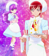 Akira y Yukari con el uniforme de la Pastelería Kira☆Kira