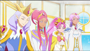 La familia real agradeciendo a las Pretty Cure por salvarlos a todos