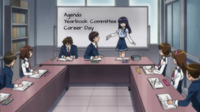 Japanese text on the whiteboard is edited away in Glitter Force