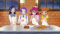 Mana, Rikka and Alice helping Makoto to cook