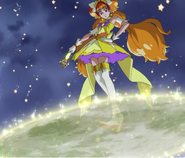 Cure Twinkle usando el ataque como una plataforma en el episodio 43