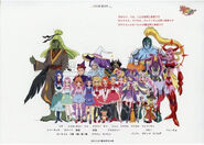 A lineup of the magic-based characters along with Pretty Cure.