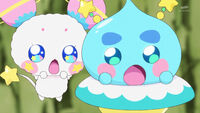 Fuwa and Prunce are amazed by Star and Cosmo's teamwork