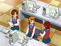 Nagisa, Shiho, and Rina are preparing the school newspaper