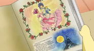 Escena de Cenicienta (Miyuki) bailando con el príncipe (Reika) en el libro