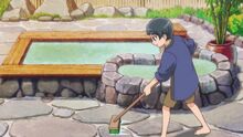 Touji cleans the hot springs