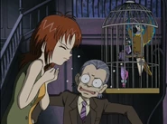 Shoko screams at Wisdom, which scares the parrot.