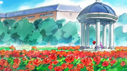 Yukari and Akira sitting in a gazebo at the school grounds