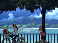 Akane hace correr a Nagisa por el lago por fallar un tiro