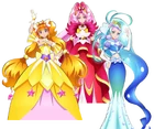 Cures Mermaid, Twinkle and Scarlet's poses from the poster