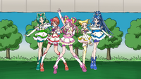 Pretty Cure 5 pose on stage