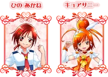 Akane and Cure Sunny's profile from the Pretty Cure Data Carddass Series